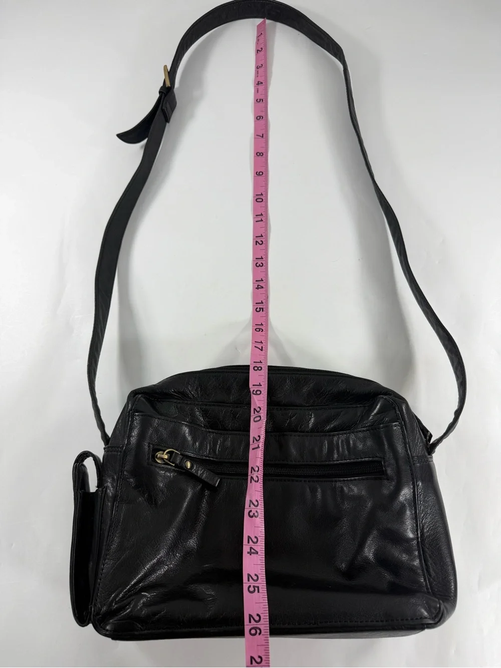Vintage Great American Leatherworks Black Leather Organizer Shoulder Bag